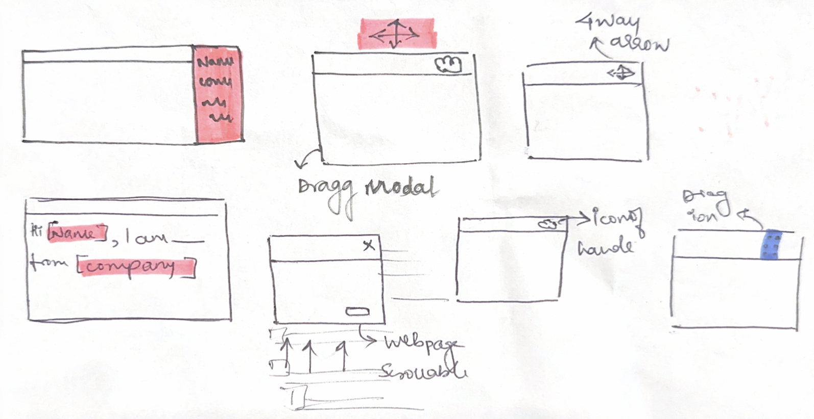 Hand-drawn UI iterations